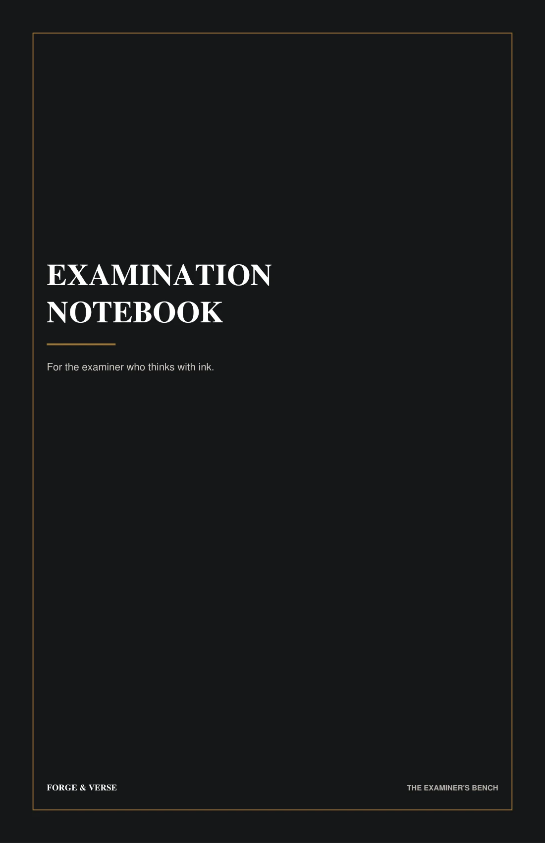 The dark Forge and Verse Examination Notebook cover proof for version 0.3.